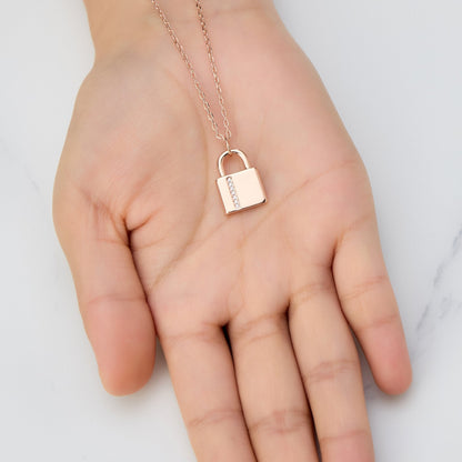Rose Gold Plated Padlock Necklace Created with Zircondia® Crystals