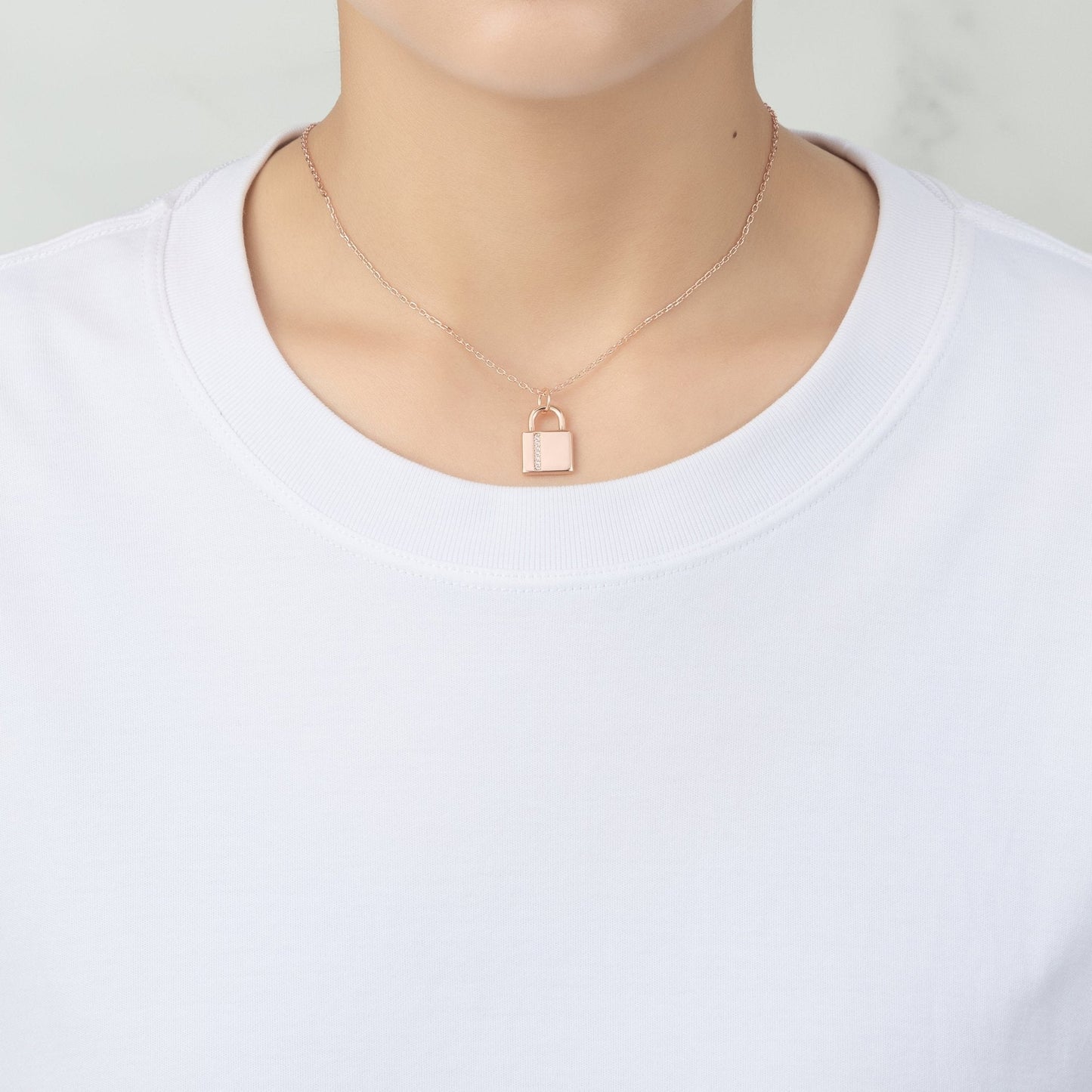 Rose Gold Plated Padlock Necklace Created with Zircondia® Crystals