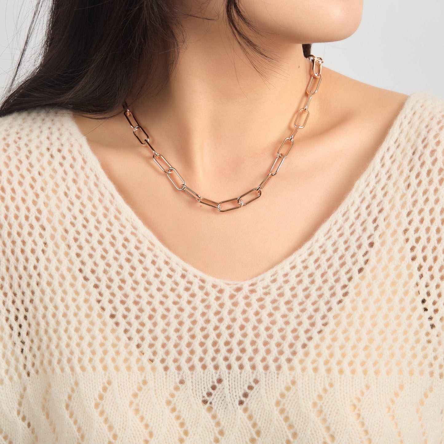 Rose Gold Plated Paperclip Necklace