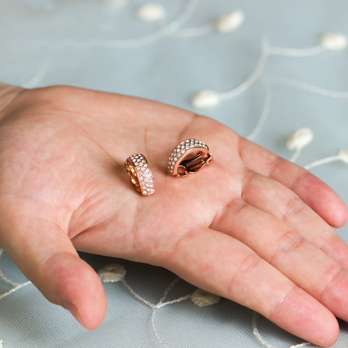 Rose Gold Plated Pave Clip On Earrings Created with Zircondia® Crystals