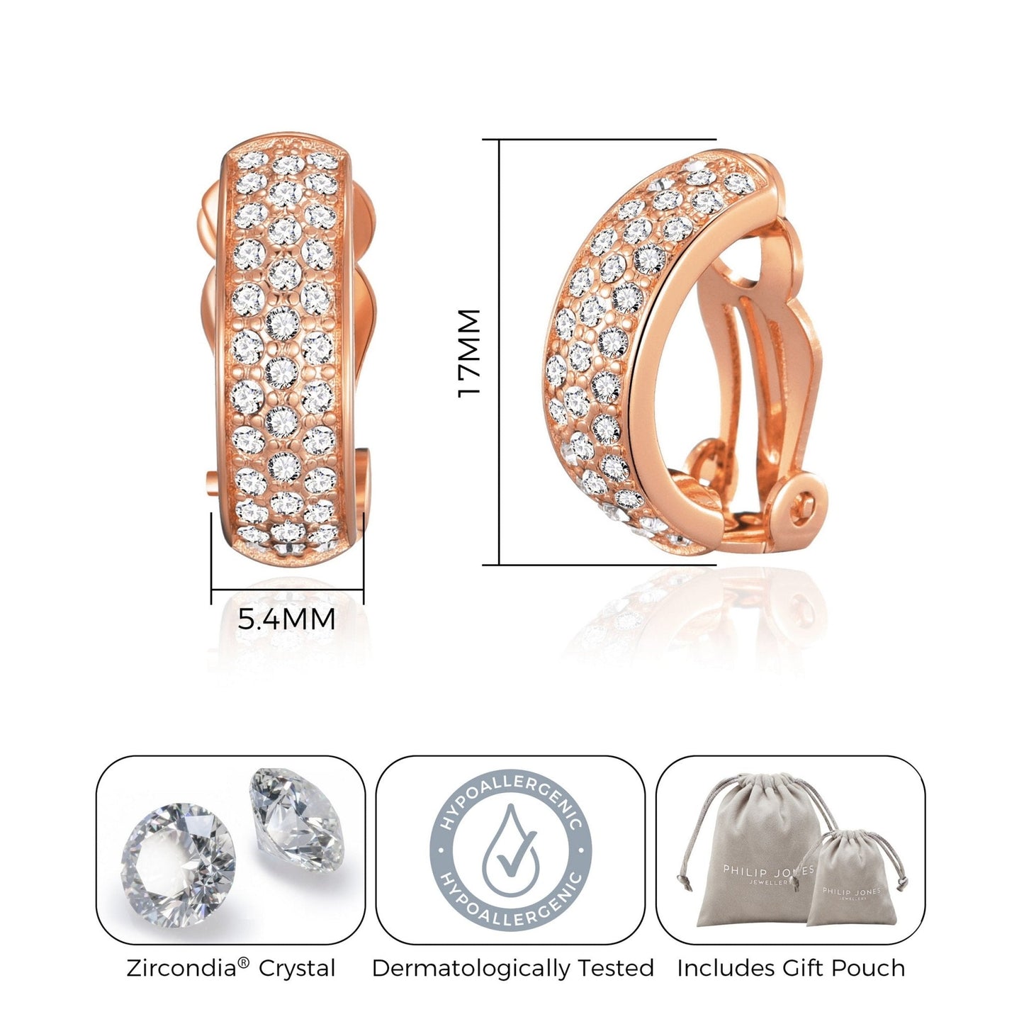Rose Gold Plated Pave Clip On Earrings Created with Zircondia® Crystals