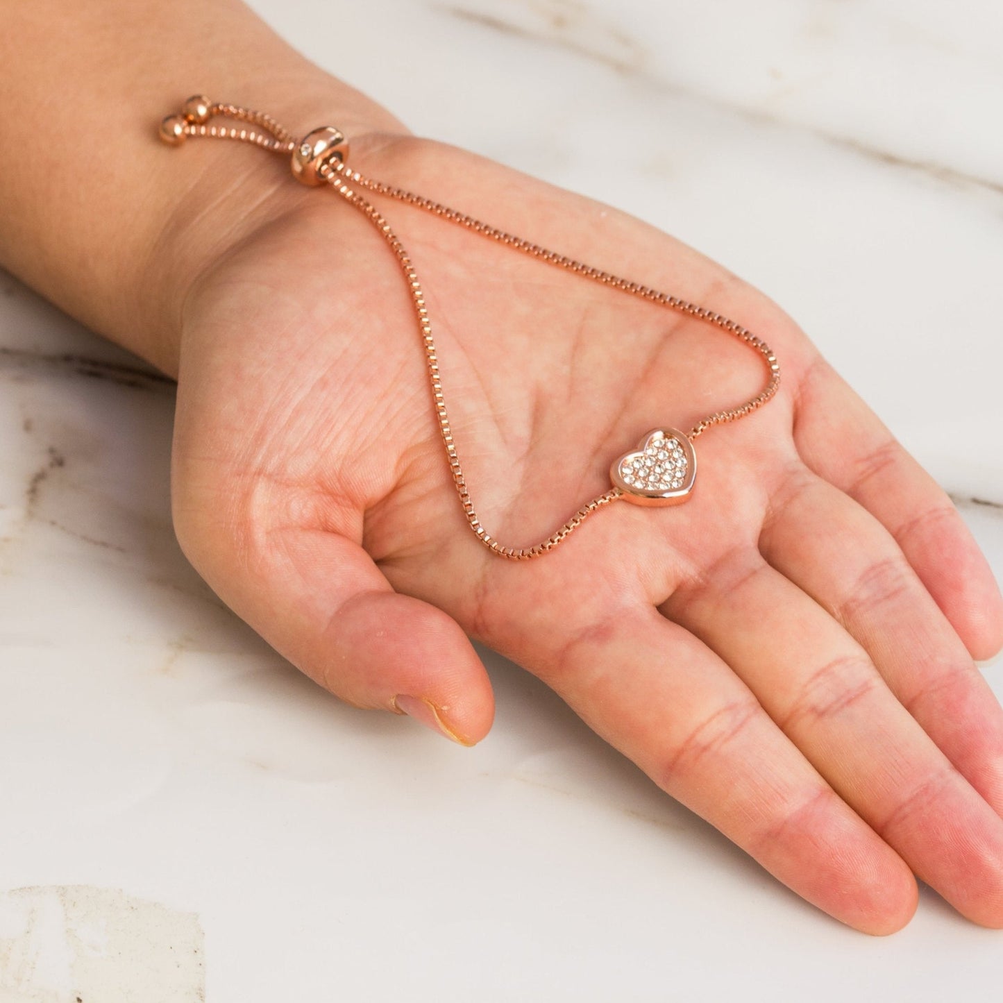 Rose Gold Plated Pave Heart Friendship Bracelet Created with Zircondia® Crystals