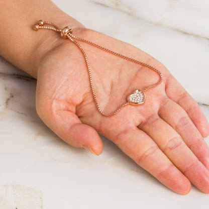 Rose Gold Plated Pave Heart Friendship Bracelet Created with Zircondia® Crystals
