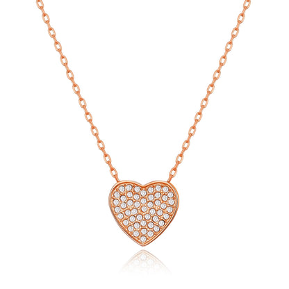 Rose Gold Plated Pave Heart Necklace Created with Zircondia® Crystals