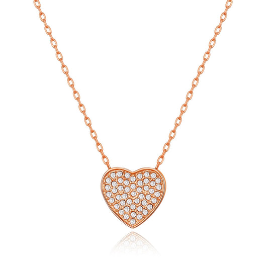 Rose Gold Plated Pave Heart Necklace Created with Zircondia® Crystals