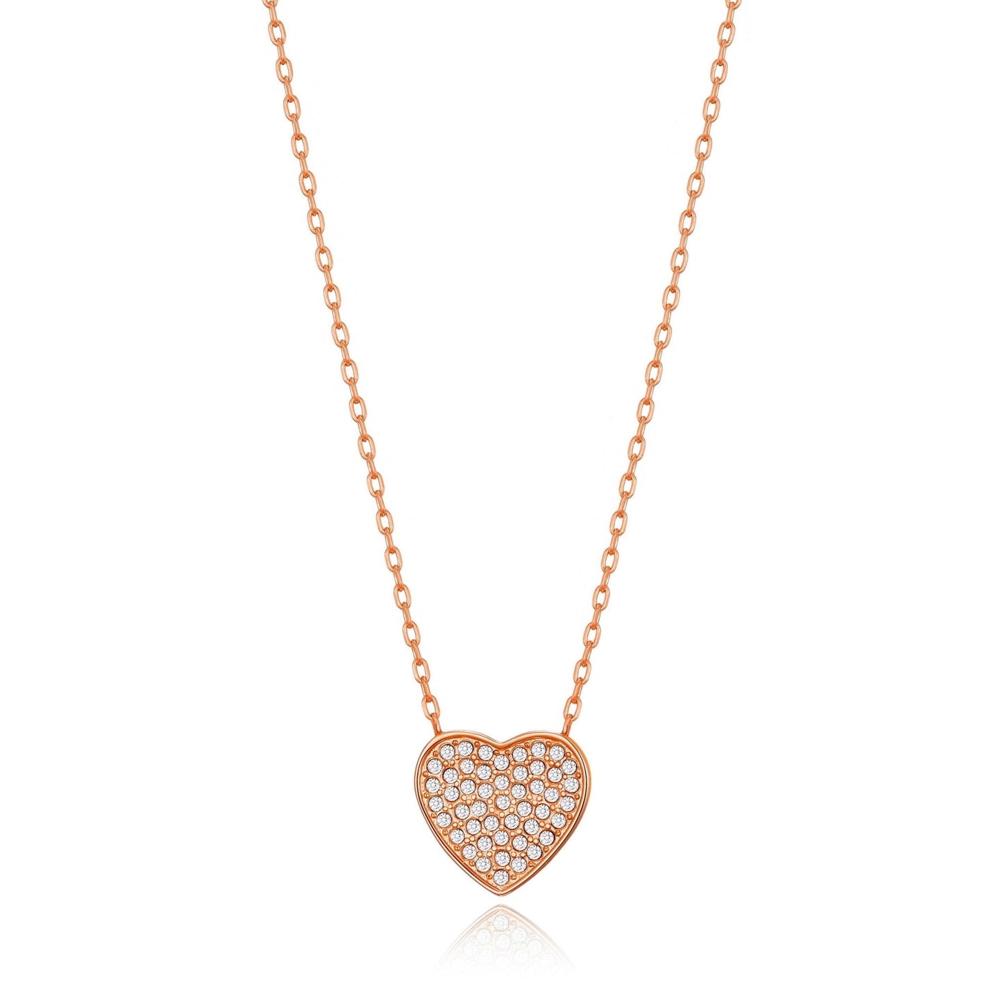 Rose Gold Plated Pave Heart Necklace Created with Zircondia® Crystals