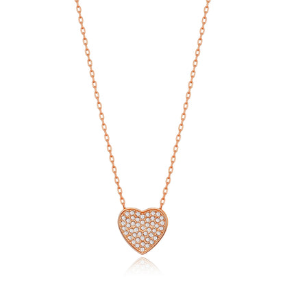 Rose Gold Plated Pave Heart Necklace Created with Zircondia® Crystals