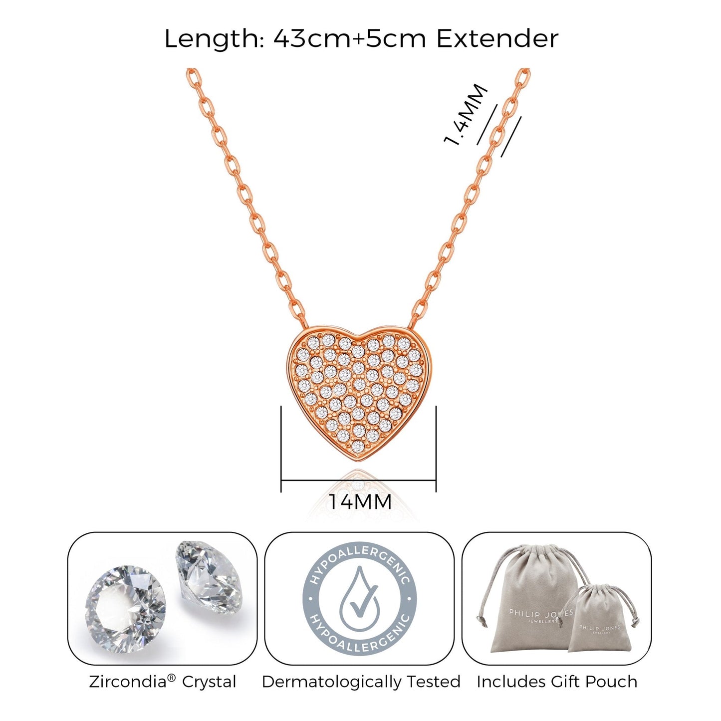 Rose Gold Plated Pave Heart Necklace Created with Zircondia® Crystals