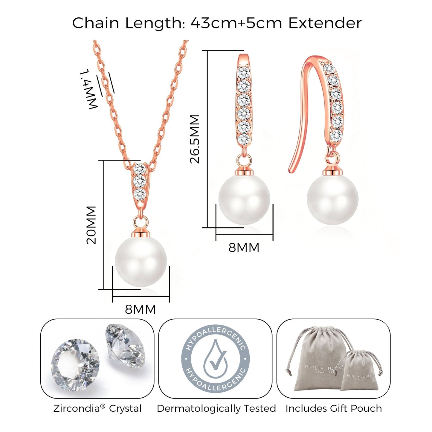 Rose Gold Plated Pearl Drop Set Created with Zircondia® Crystals