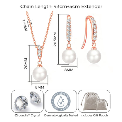 Rose Gold Plated Pearl Drop Set Created with Zircondia® Crystals