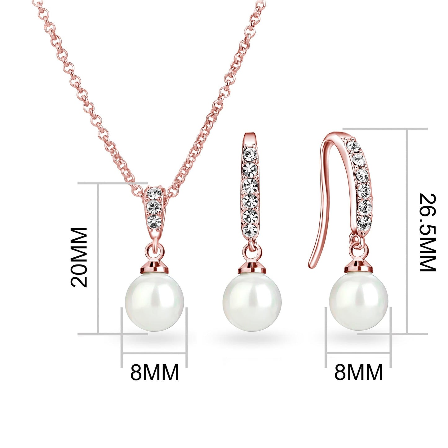 Rose Gold Plated Pearl Drop Set Created with Zircondia® Crystals