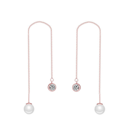 Rose Gold Plated Pearl Thread Earrings Created with Zircondia® Crystals