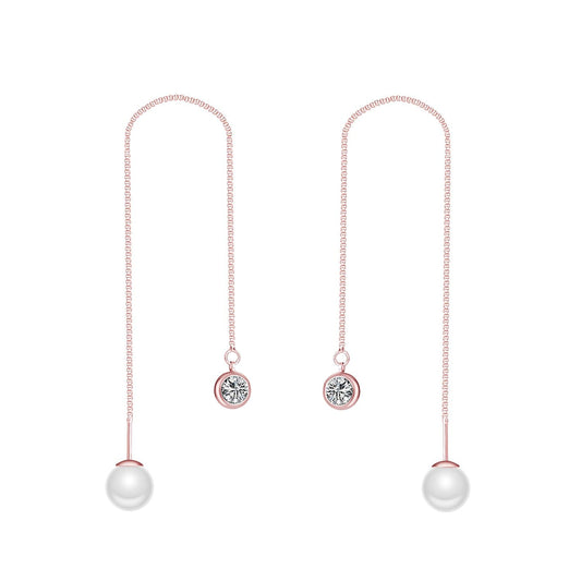 Rose Gold Plated Pearl Thread Earrings Created with Zircondia® Crystals