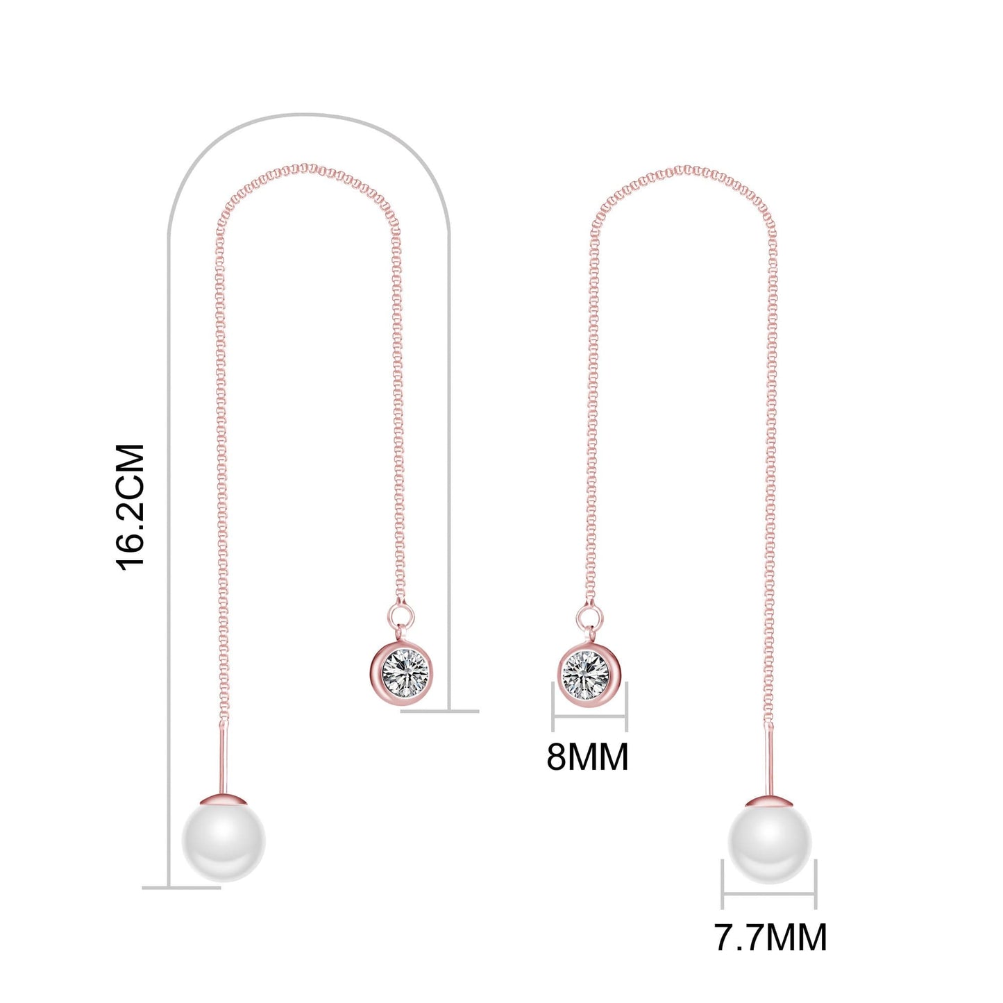 Rose Gold Plated Pearl Thread Earrings Created with Zircondia® Crystals