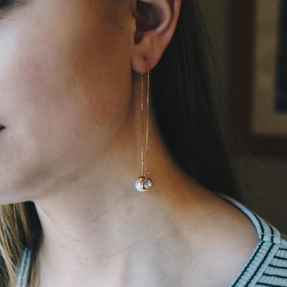 Rose Gold Plated Pearl Thread Earrings Created with Zircondia® Crystals