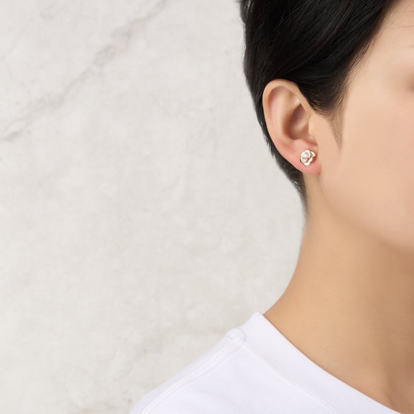 Rose Gold Plated Rose Earrings Created with Zircondia® Crystals