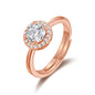 Rose Gold Plated Round Halo Ring Created with Zircondia® Crystals