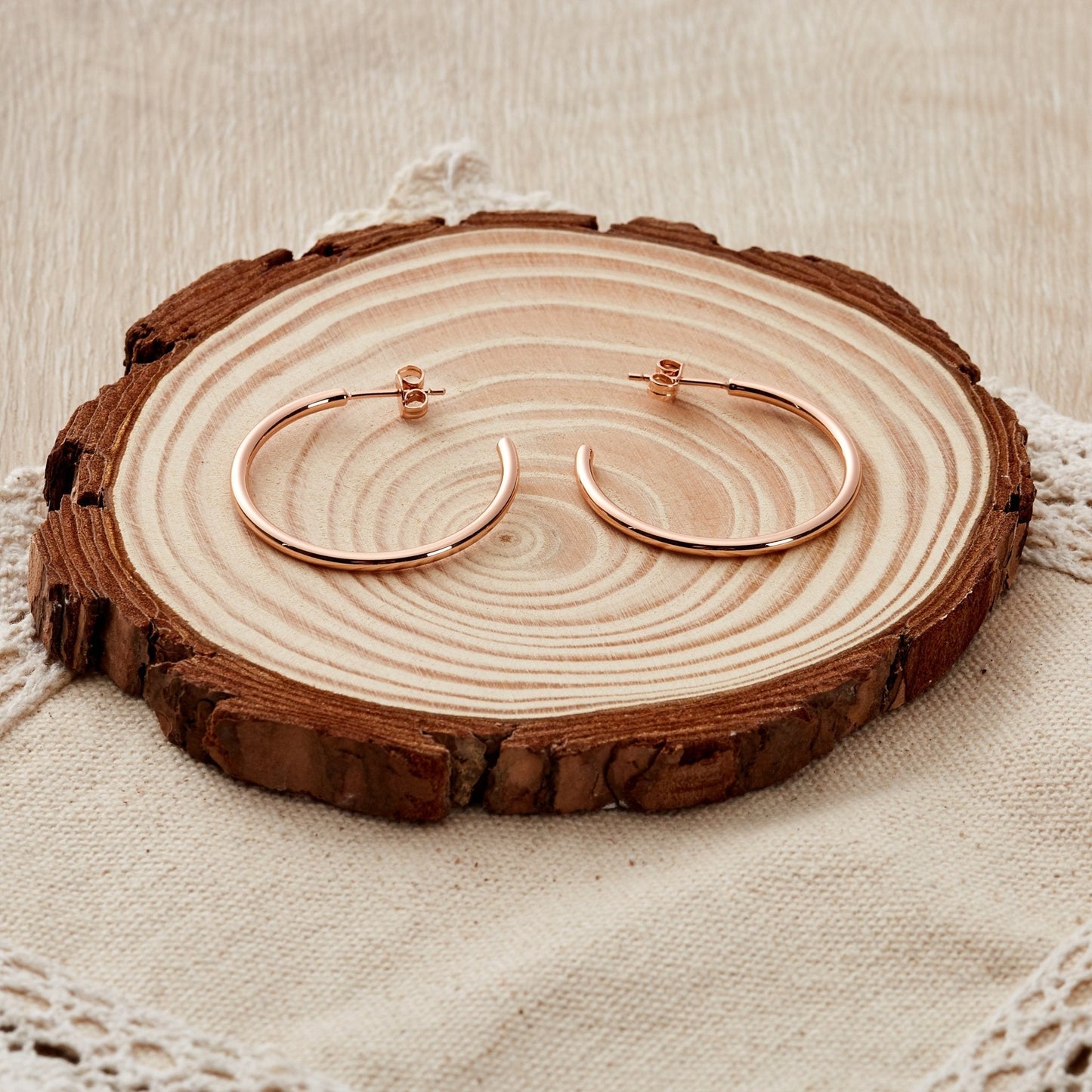 Rose Gold Plated Round Hoop Earrings