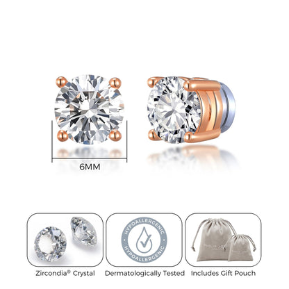 Rose Gold Plated Round Magnetic Clip On Stud Earrings Created with Zircondia® Crystals