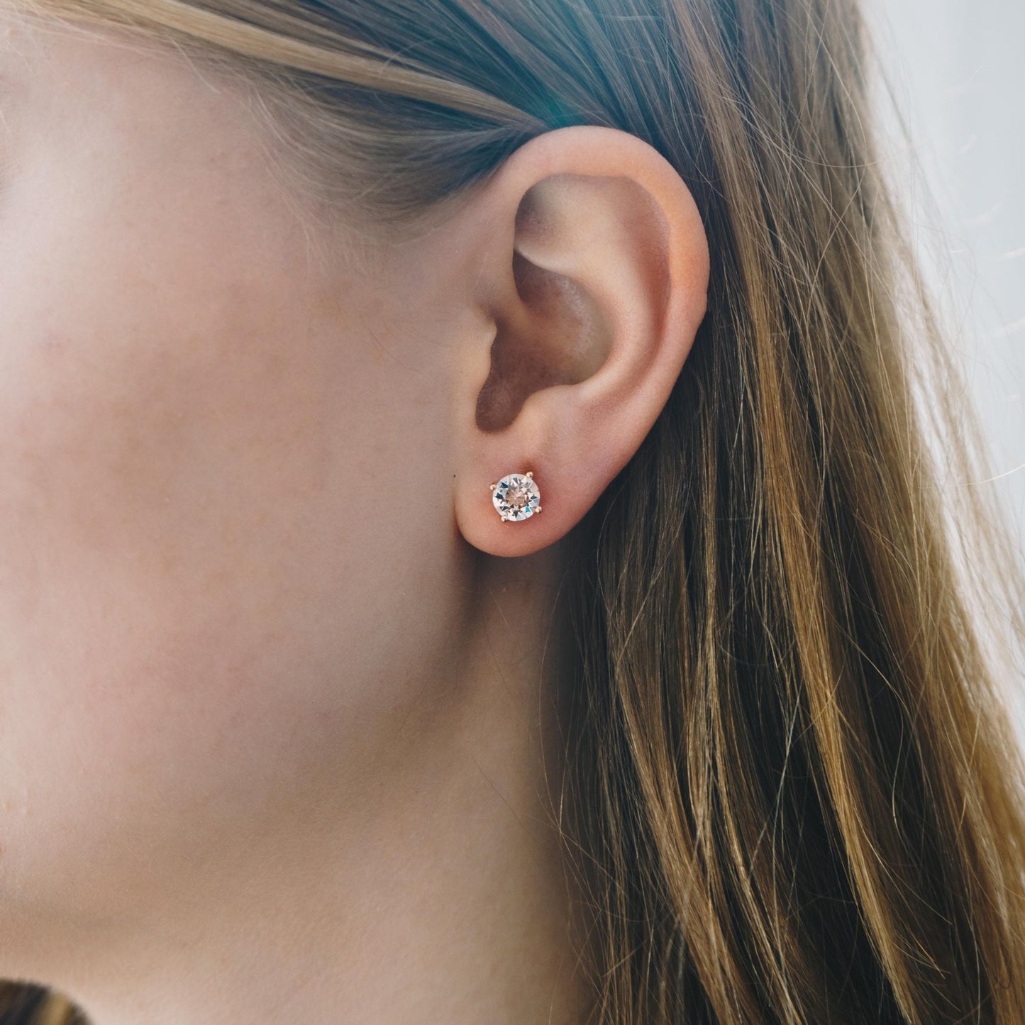 Rose Gold Plated Round Magnetic Clip On Stud Earrings Created with Zircondia® Crystals