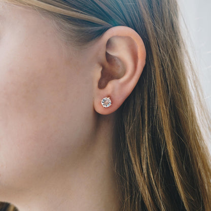 Rose Gold Plated Round Magnetic Clip On Stud Earrings Created with Zircondia® Crystals