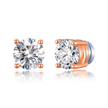 Rose Gold Plated Round Magnetic Clip On Stud Earrings Created with Zircondia® Crystals