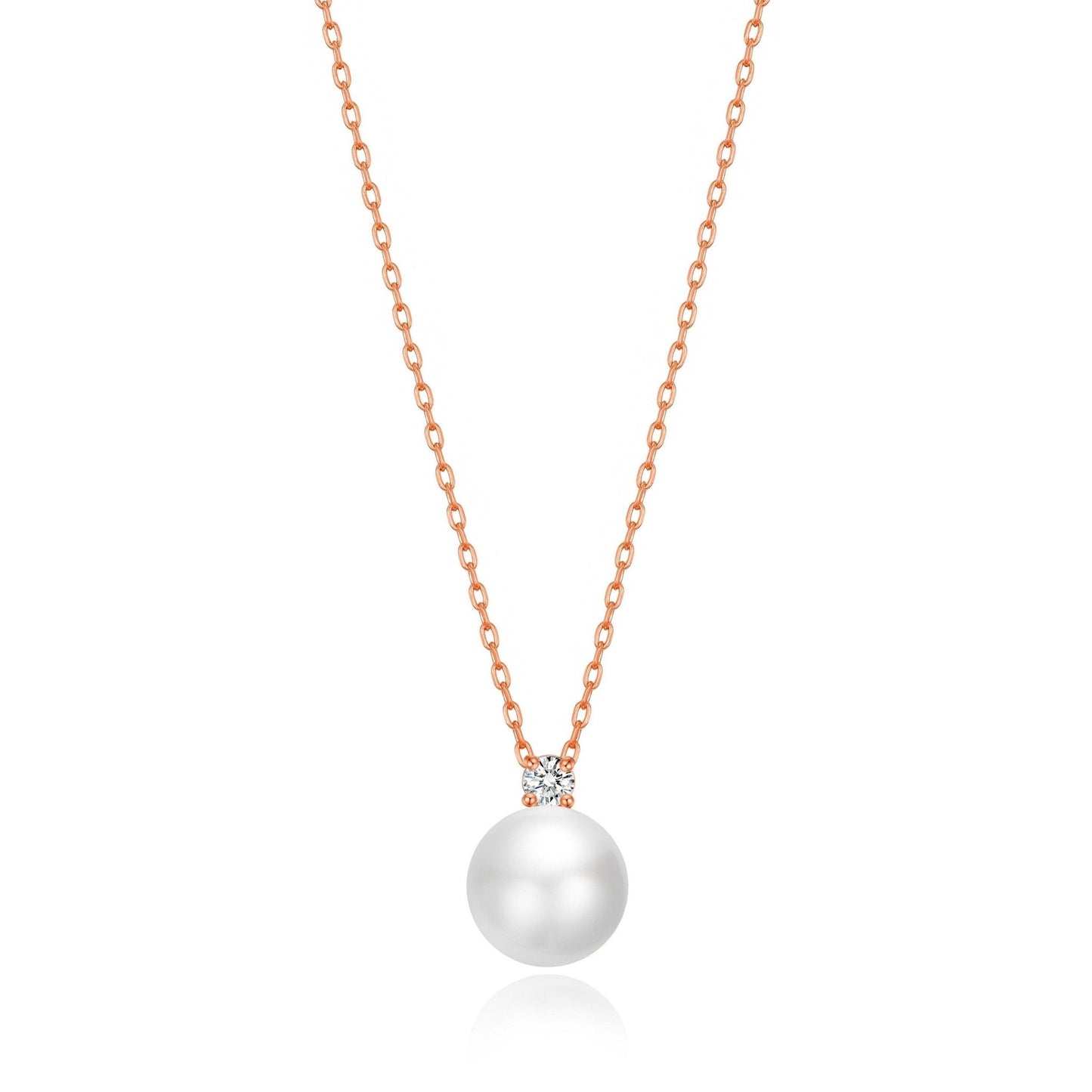 Rose Gold Plated Round Shell Pearl Necklace Created with Zircondia® Crystals