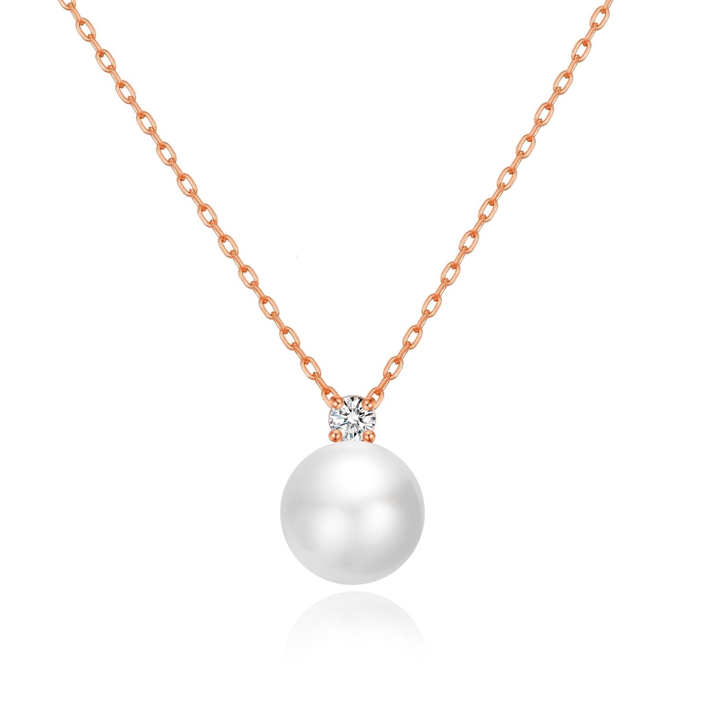 Rose Gold Plated Round Shell Pearl Necklace Created with Zircondia® Crystals