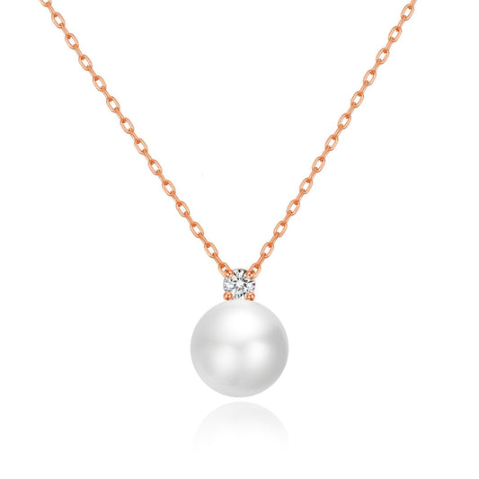 Rose Gold Plated Round Shell Pearl Necklace Created with Zircondia® Crystals