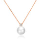 Rose Gold Plated Round Shell Pearl Necklace Created with Zircondia® Crystals