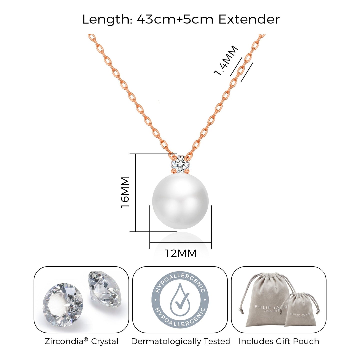 Rose Gold Plated Round Shell Pearl Necklace Created with Zircondia® Crystals