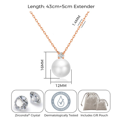 Rose Gold Plated Round Shell Pearl Necklace Created with Zircondia® Crystals