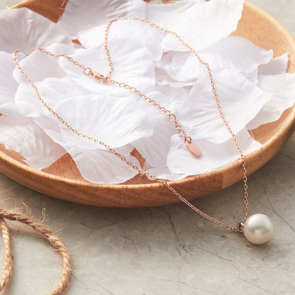 Rose Gold Plated Round Shell Pearl Necklace Created with Zircondia® Crystals