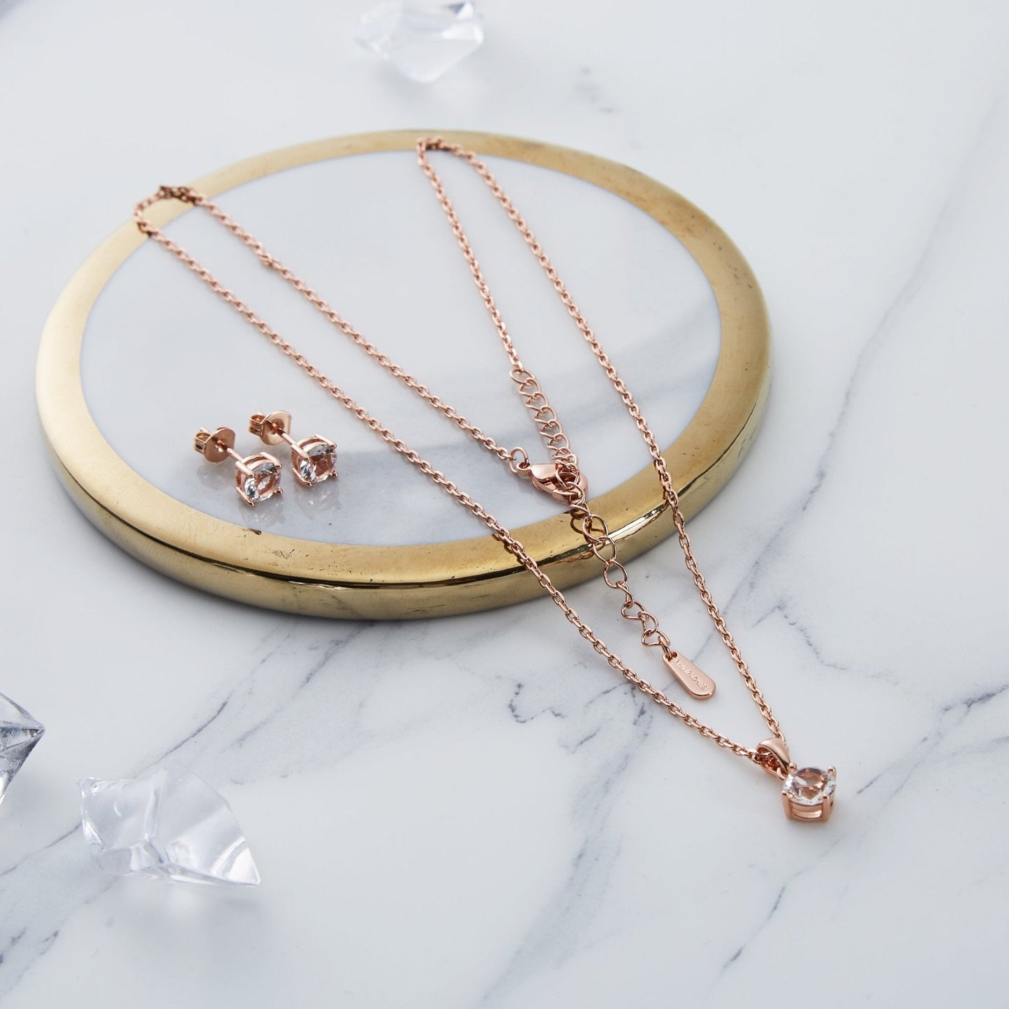 Rose Gold Plated Round Solitaire Set Created with Zircondia® Crystals