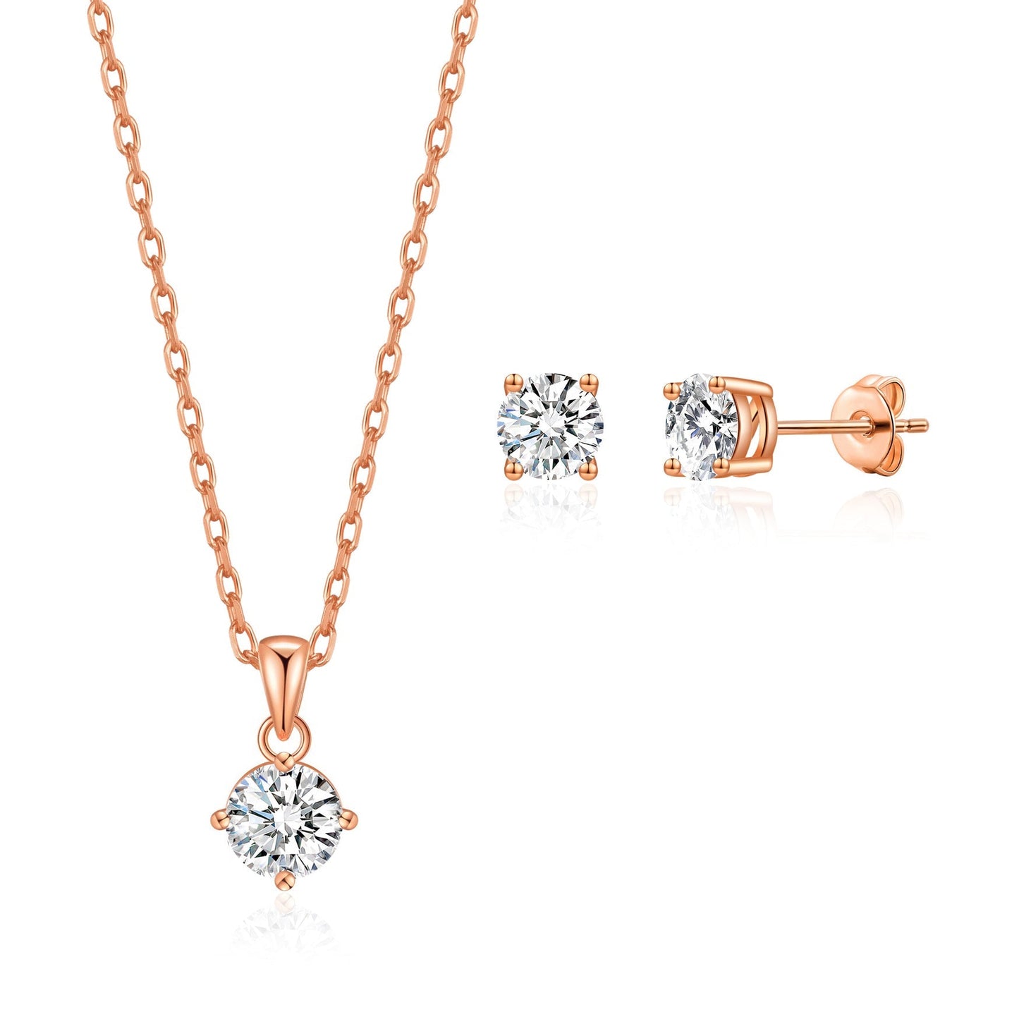 Rose Gold Plated Round Solitaire Set Created with Zircondia® Crystals