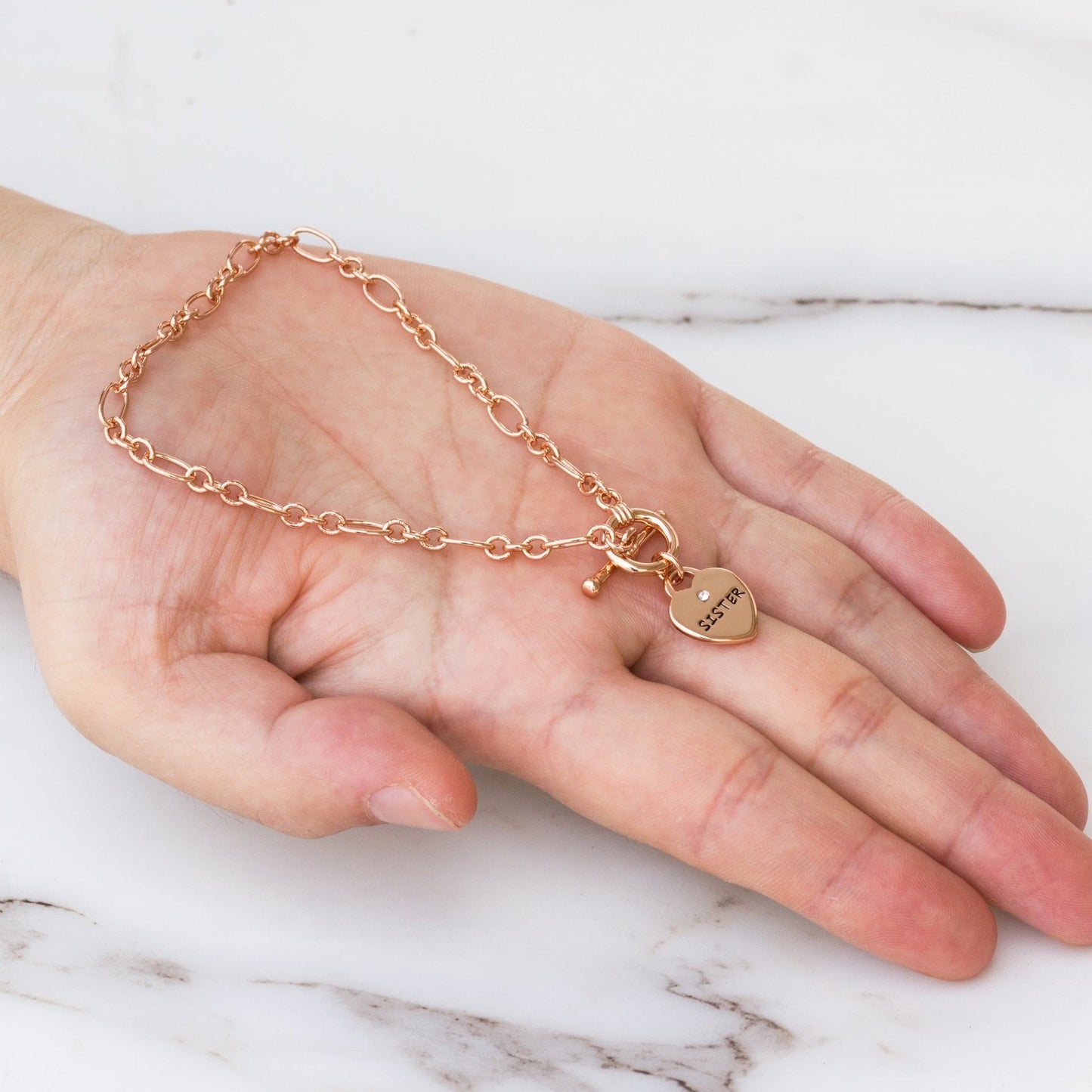 Rose Gold Plated Sister Charm Bracelet Created with Zircondia® Crystals