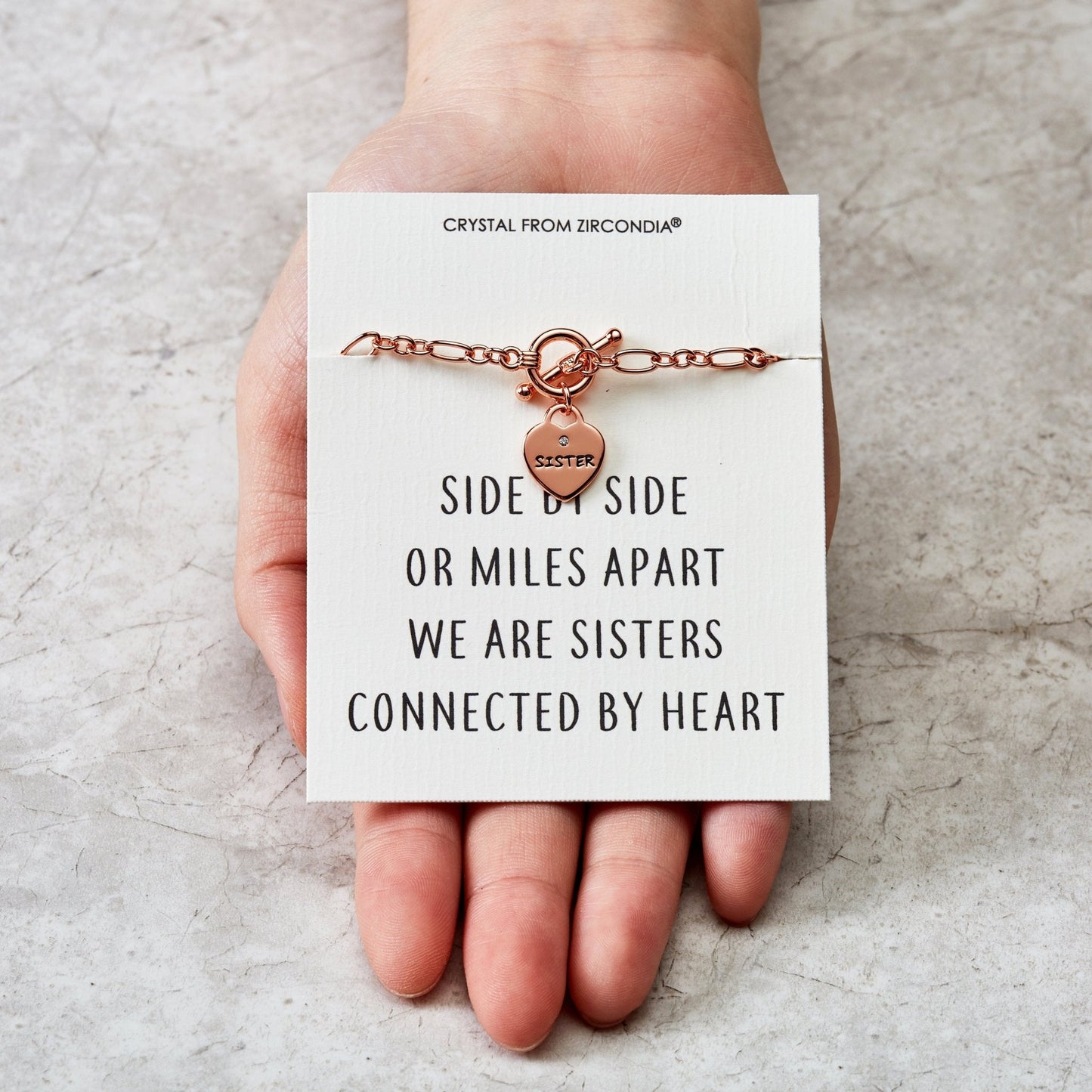 Rose Gold Plated Sister Friendship Quote Charm Bracelet Created with Zircondia® Crystals