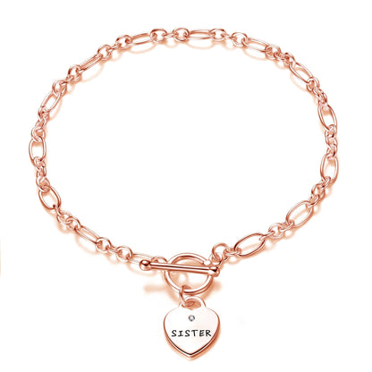 Rose Gold Plated Sister Friendship Quote Charm Bracelet Created with Zircondia® Crystals
