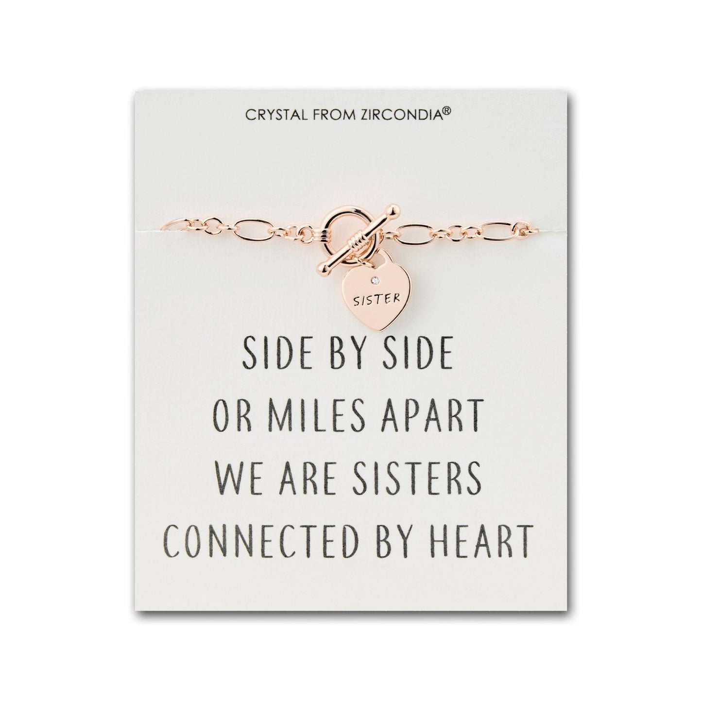 Rose Gold Plated Sister Friendship Quote Charm Bracelet Created with Zircondia® Crystals