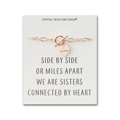 Rose Gold Plated Sister Friendship Quote Charm Bracelet Created with Zircondia® Crystals