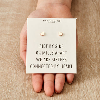 Rose Gold Plated Sister Heart Stud Earrings with Quote Card