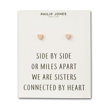 Rose Gold Plated Sister Heart Stud Earrings with Quote Card
