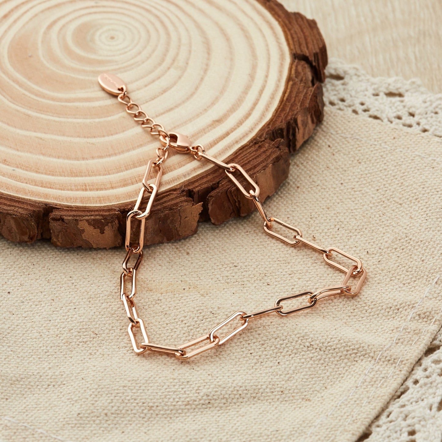 Rose Gold Plated Small Link Paperclip Bracelet