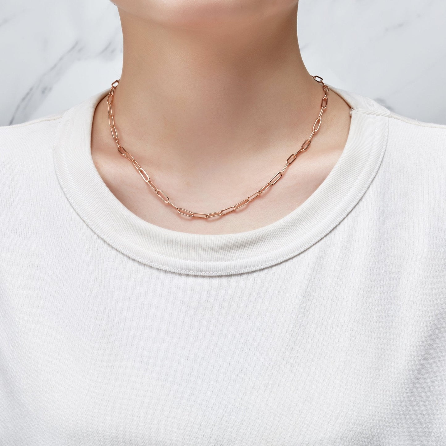 Rose Gold Plated Small Link Paperclip Necklace