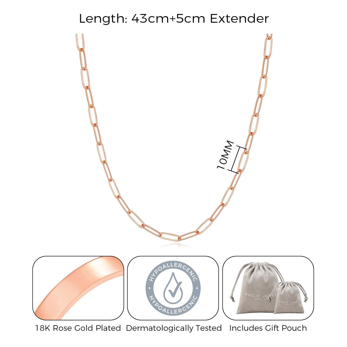 Rose Gold Plated Small Link Paperclip Necklace