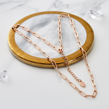 Rose Gold Plated Small Link Paperclip Necklace