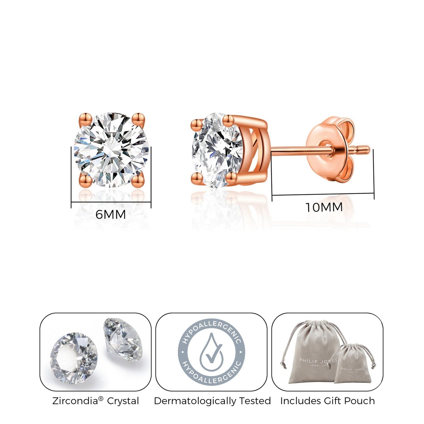 Rose Gold Plated Solitaire Crystal Stud Earrings Created with Zircondia® Crystals