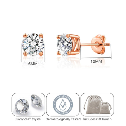 Rose Gold Plated Solitaire Crystal Stud Earrings Created with Zircondia® Crystals