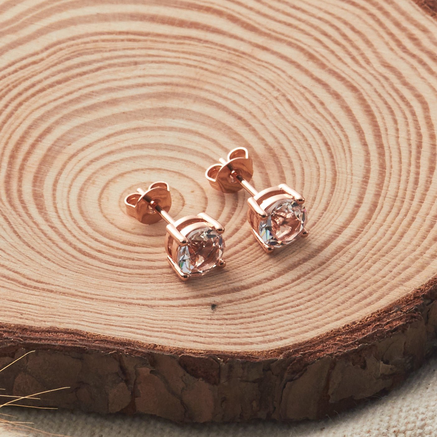 Rose Gold Plated Solitaire Crystal Stud Earrings Created with Zircondia® Crystals