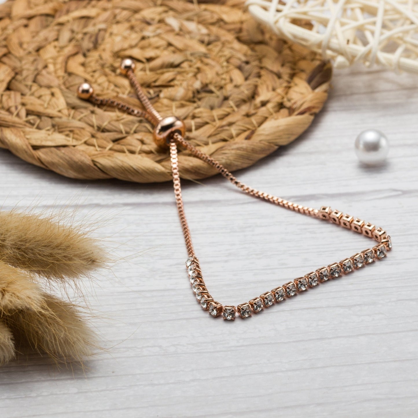 Rose Gold Plated Solitaire Friendship Bracelet Created with Zircondia® Crystals